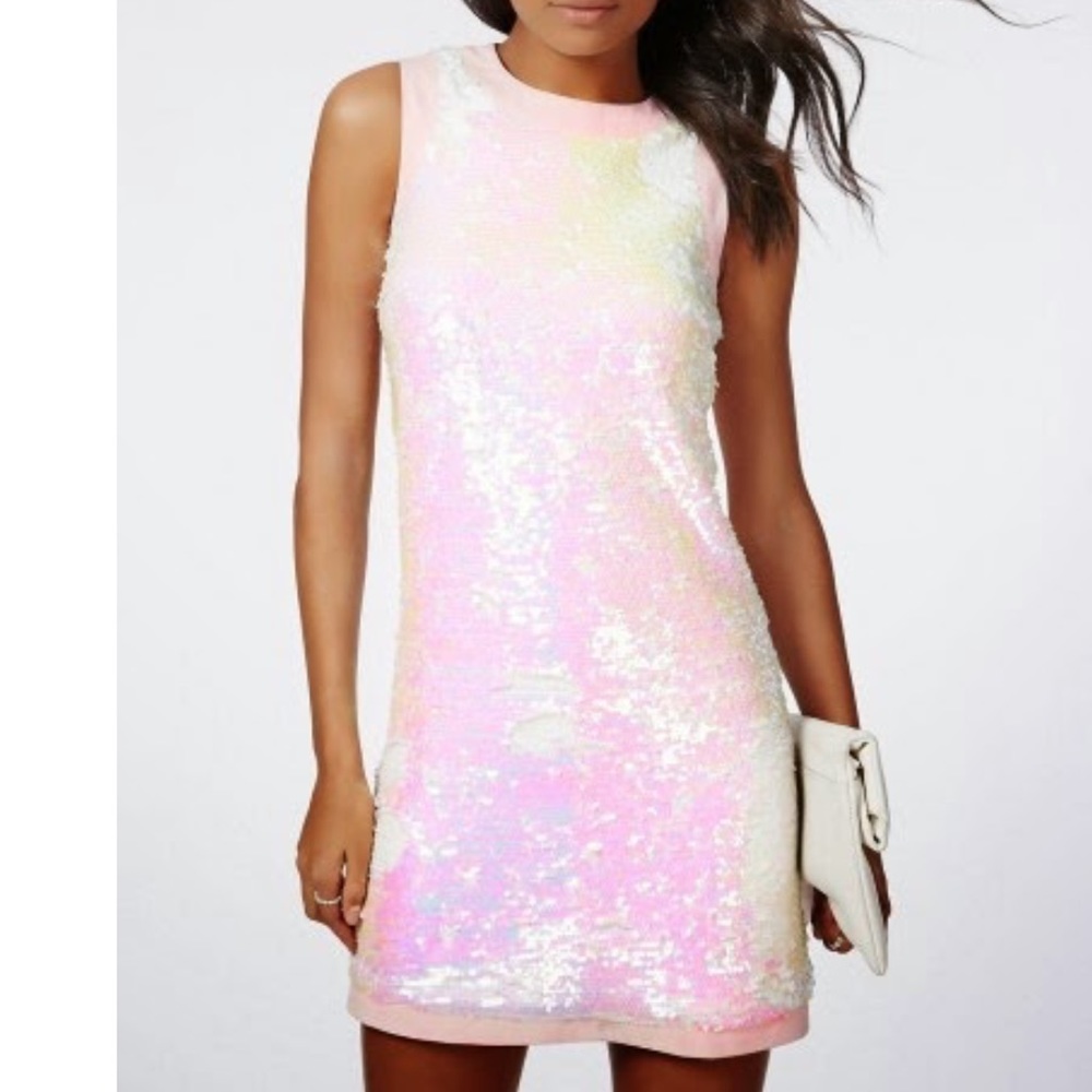 🎁NWT Misguided Pink Irredescent Sheath Dress 2